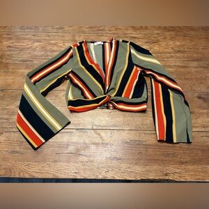 Vintage Tomato Girl Colors USA Made Long Bell Sleeve Knotted Crop Top Y2K Boho